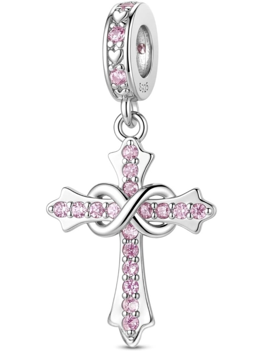 Women's Pink 925 Sterling Silver Birthstone Charm Cross Compatible Charms Beads
